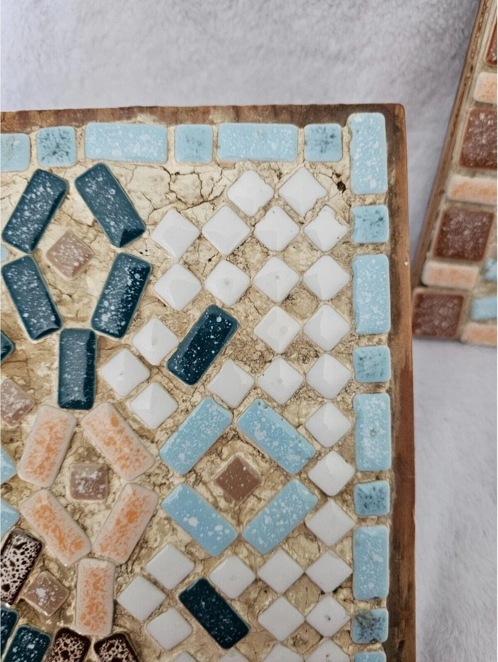 (2pc) Vintage Handmade Mosaic Art Pieces Decoration Multicolor Grout Base Wood